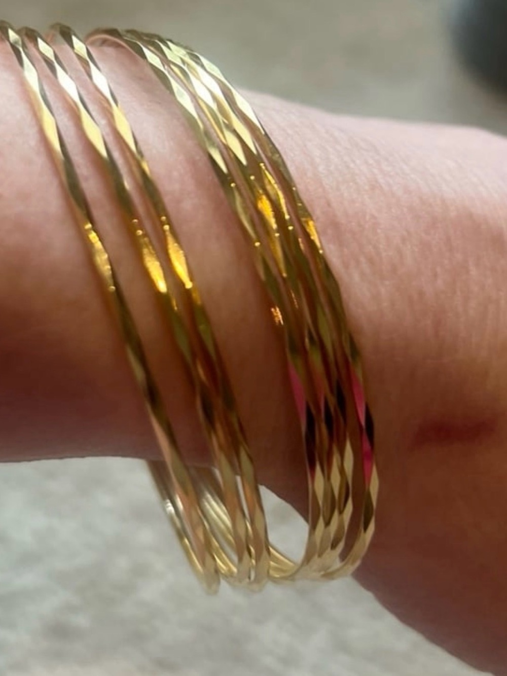 Ra 14k  Solid Yellow Gold 7 Bangle Bracelets with Heart Charm - Gold